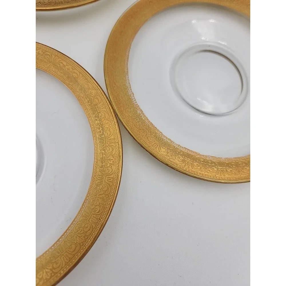 Tiffin Franciscan Clear Set 6 Gold Encrusted  Saucers‎